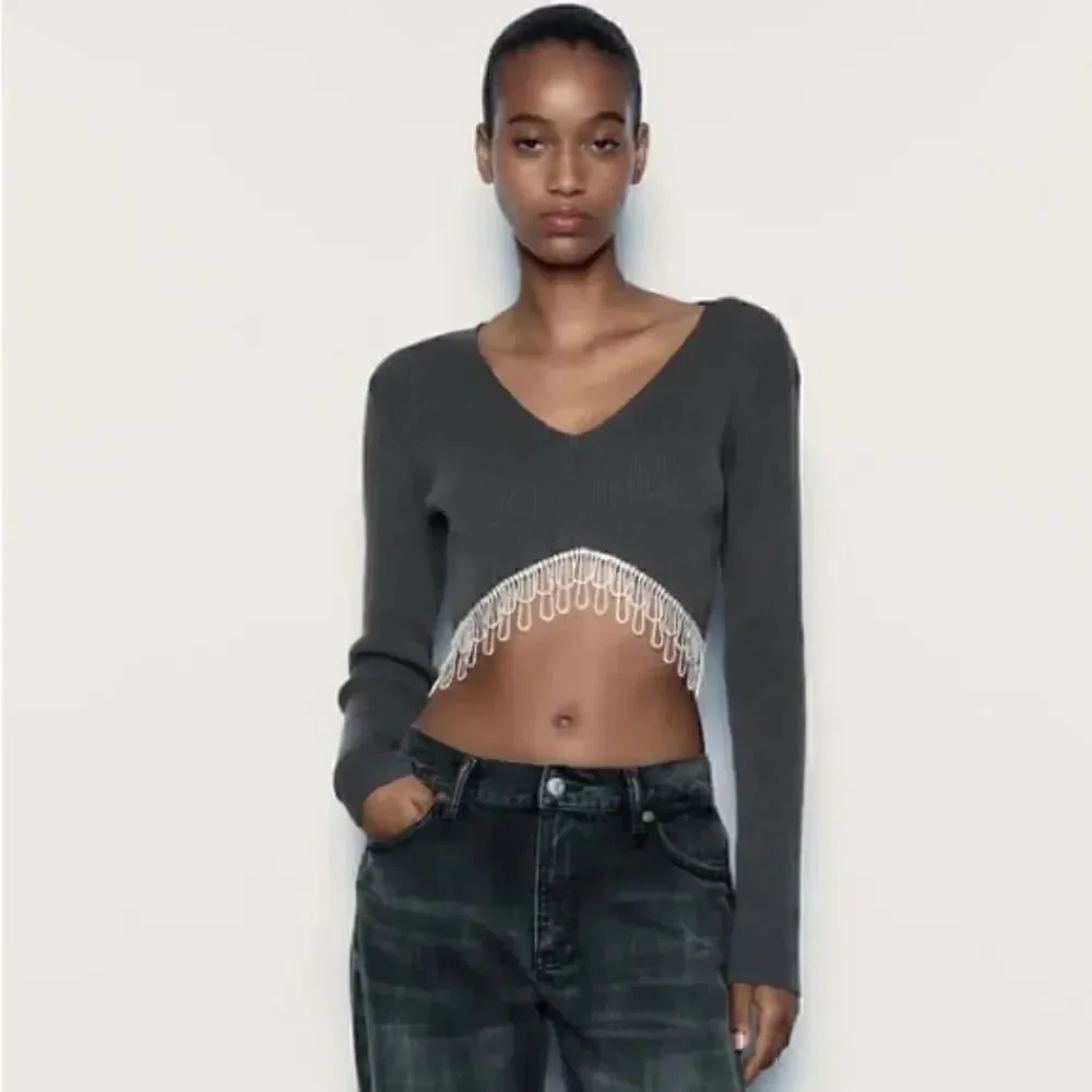 ZARA RHINESTONE SOFT CROP TOP